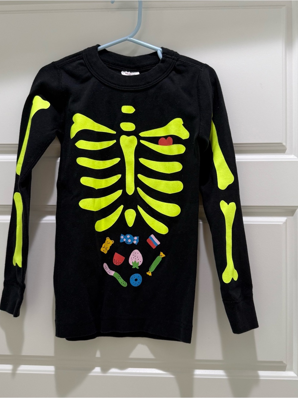 Hanna Andersson Black Skeleton Halloween Long Sleeve Pajama Shirt 5 Youth